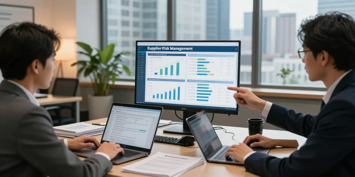Supplier risk management analysis in progress, showcasing third-party due diligence practices in a corporate office.