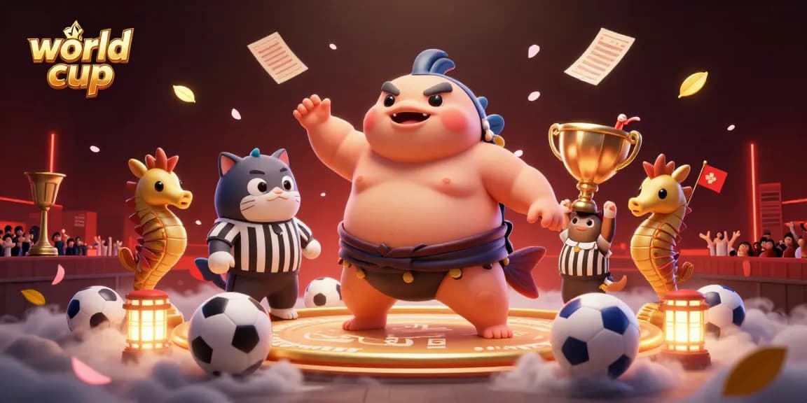 Engage in world cup sports betting as a dynamic fugu and referee animate the action.