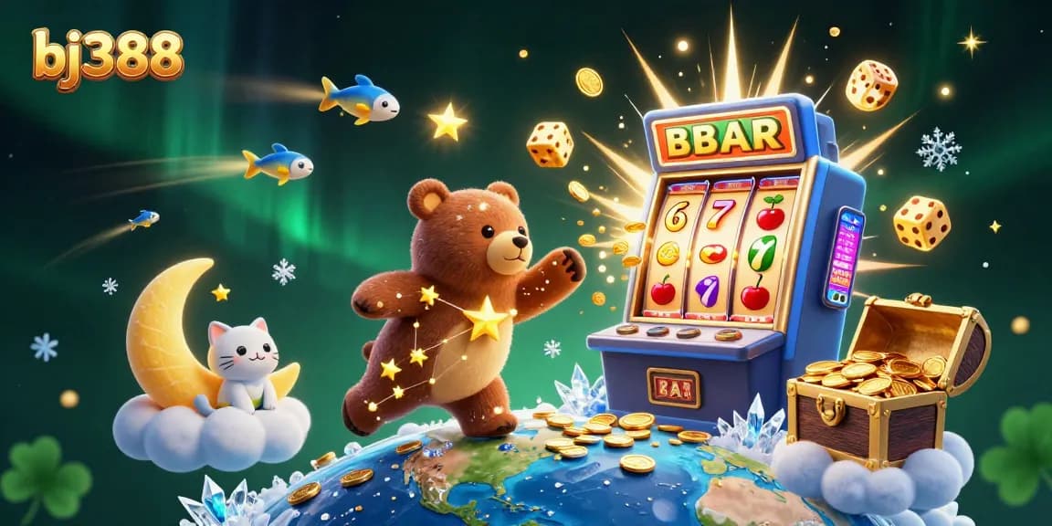 Experience thrilling gameplay with bj388's explosive slots and vibrant characters in a rich casino scene.