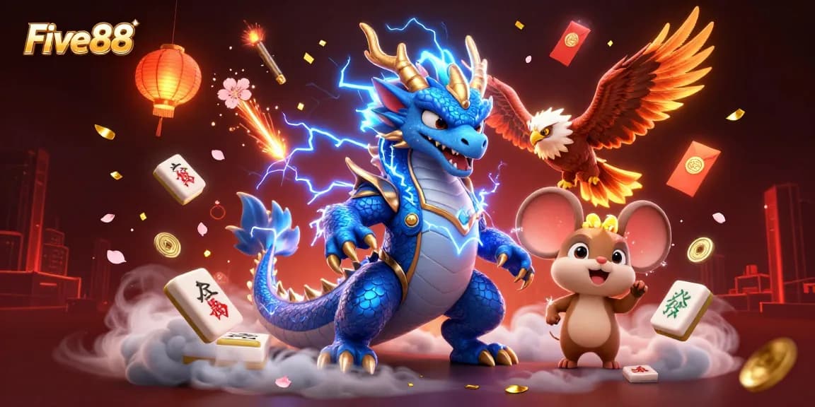 Experience Five88's enchanting gaming realm with vibrant characters and dynamic casino elements.
