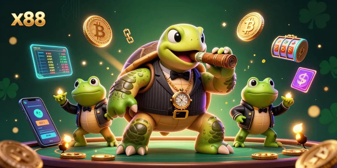 x88 brings the excitement of online gaming with a vibrant casino scene filled with dynamic characters and glowing elements.