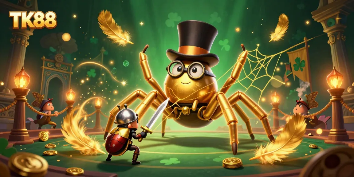 Join the epic gameplay at TK88, where a golden tarantula battles in a vibrant casino arena.