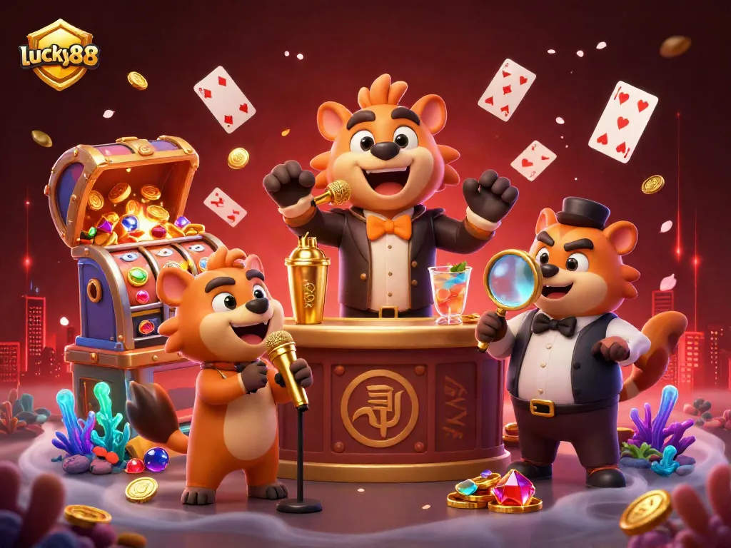 Engage in the vibrant lucky88 casino atmosphere featuring lively hyenas at their comedy club.