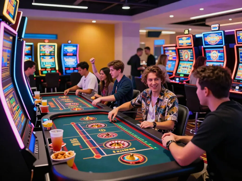 Exciting gaming atmosphere at independent casinos not on gamstop with diverse players and vibrant lighting.