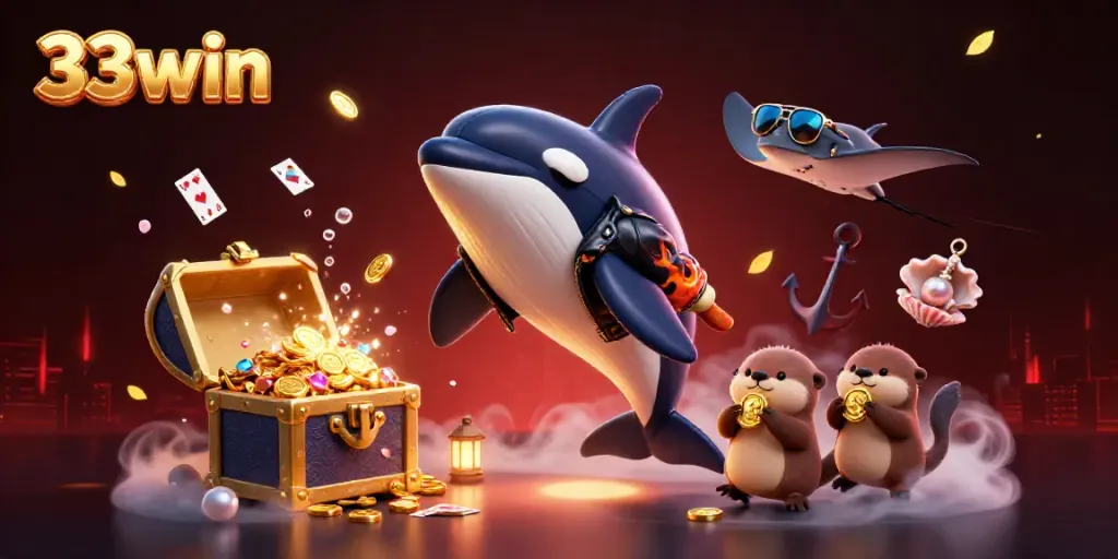 Experience thrilling betting adventures with 33win, as playful sea characters celebrate underwater jackpots.