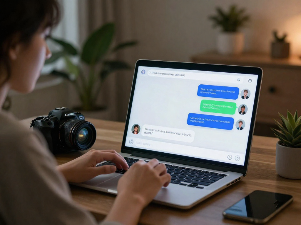 User enjoying nsfw ai chat on a laptop in a cozy, inviting setting with colorful screen responses.