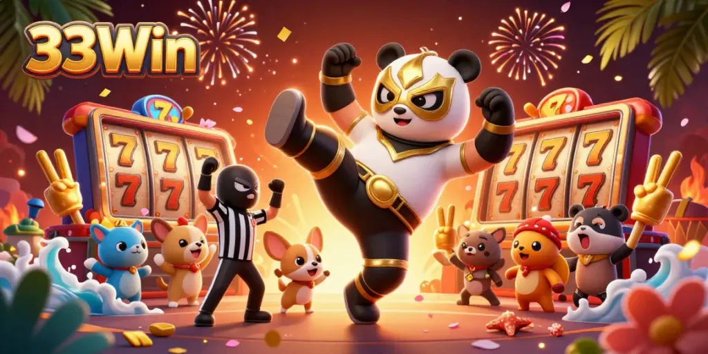 Experience thrilling wins at 33Win with exciting golden slot machines and a lively crowd