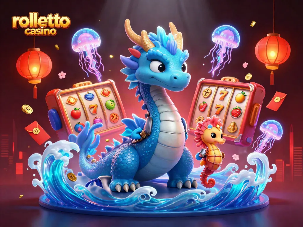 Engage with rolletto casino's thrilling experience surrounded by dazzling slot symbols and vivid underwater characters.