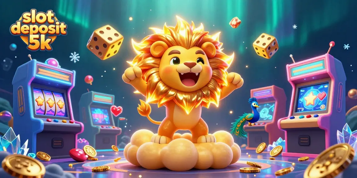 Experience the thrill of slot deposit 5k with this vibrant 3D casino illustration featuring dynamic game elements.