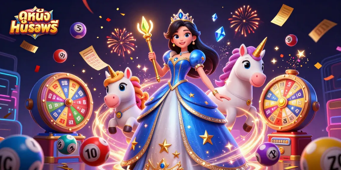 Experience ดูหนังออนไลน์ฟรี in an energetic scene filled with colorful lottery elements and magical characters.