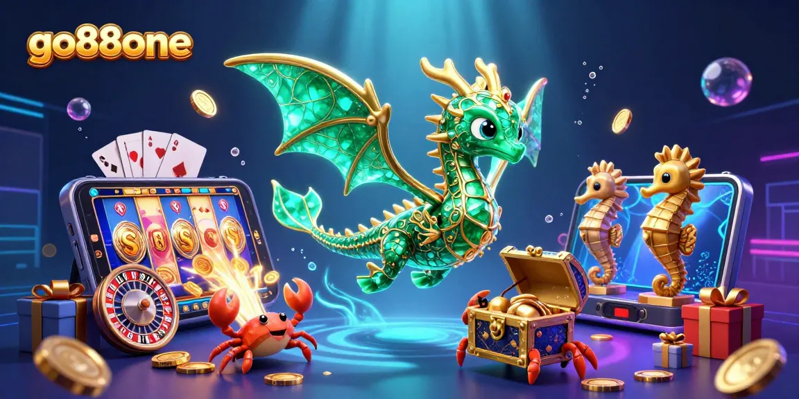 Engage with the exciting go88one casino experience featuring a vibrant sea dragon and slot game elements.