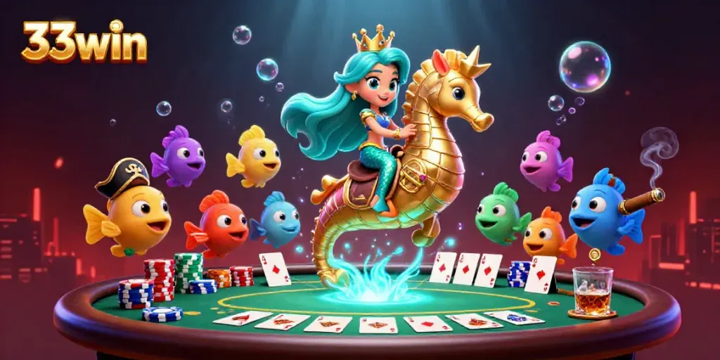 Engage in thrilling poker games with a vibrant scene featuring the 33win brand.