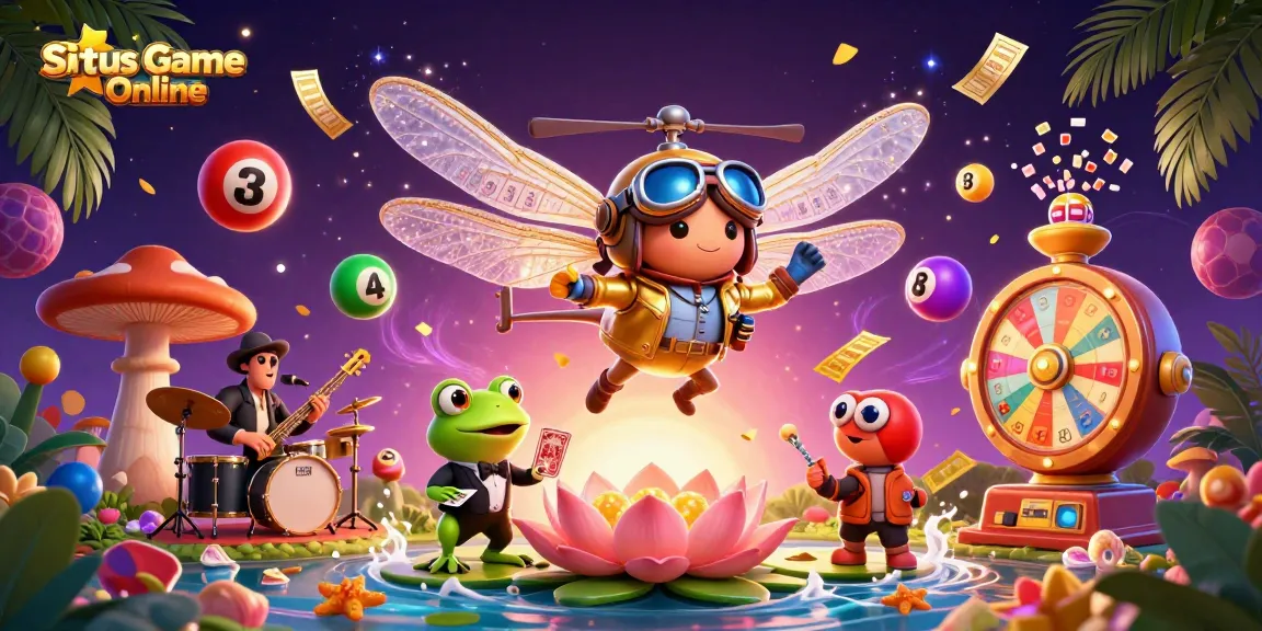 Engage with Situs Game Online where a dragonfly pilot and frog dealer create a lively casino atmosphere.