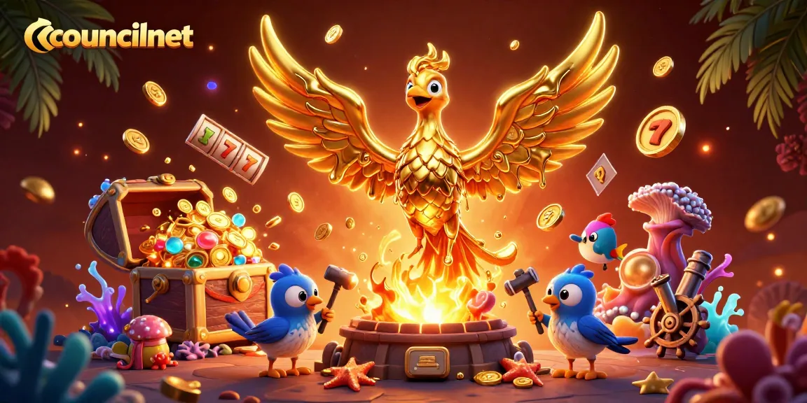 Engage with thrilling jackpots at councilnet, featuring a molten golden phoenix and dynamic casino elements.