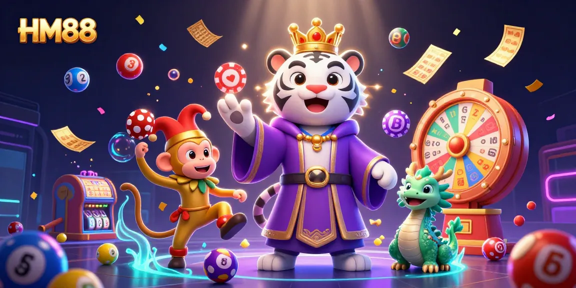Engage with the dynamic world of HM88, filled with playful characters and vibrant gambling elements.