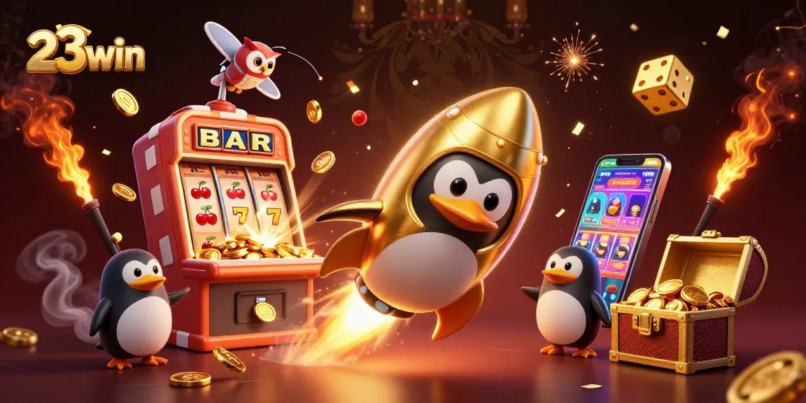 Experience the thrill of winning at 23win with a majestic golden penguin soaring toward exciting jackpots!
