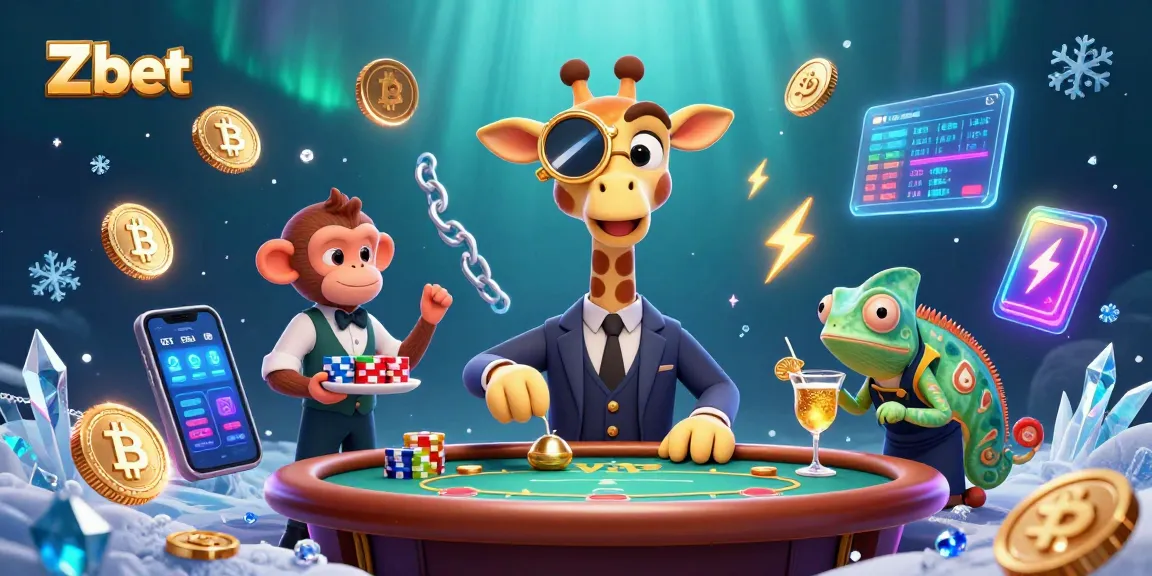 Zbet offers a vibrant casino experience with a high-roller giraffe and playful characters in a colorful scene.