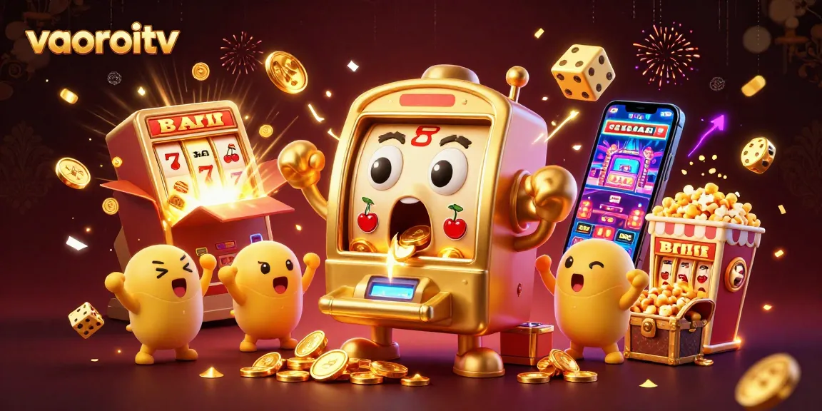 Experience vaoroitv's vibrant gaming world as golden slot machines celebrate a jackpot in style.