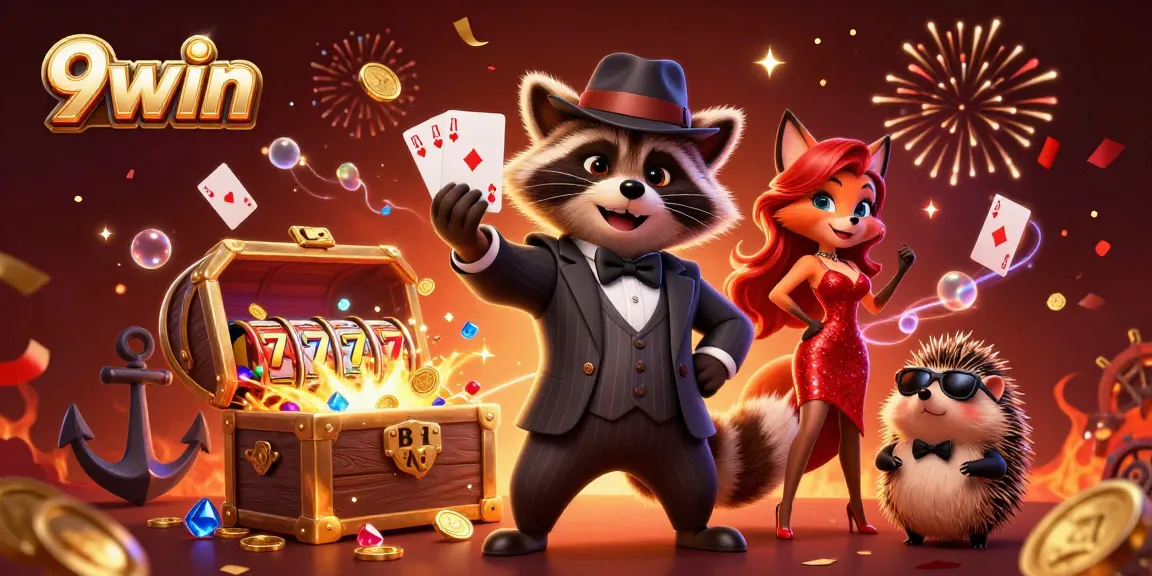 Engaging scene of 9win characters celebrating with a royal flush in a vibrant casino atmosphere